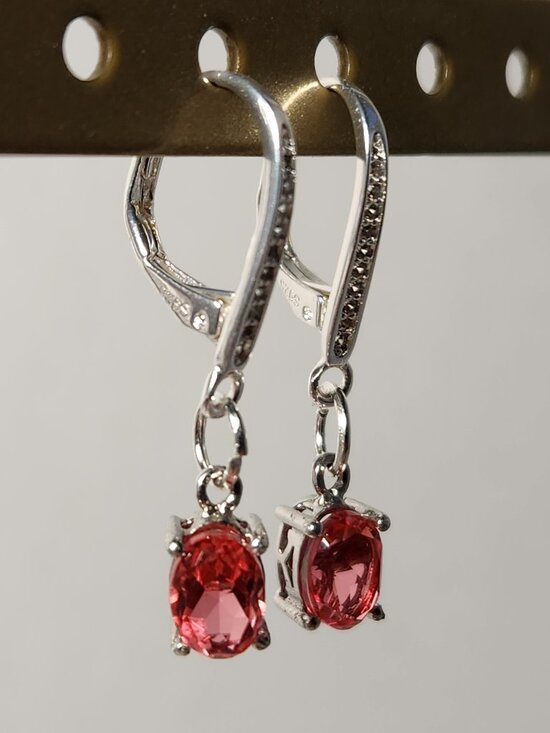 VTG NIB 925 Salmon Triplet Quartz Leverback Earrings - Picture 5 of 11
